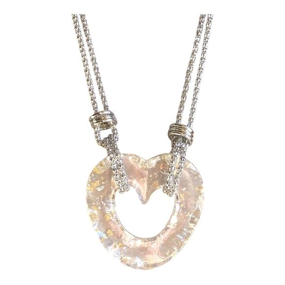 Urban Outfitters NWT Double Strand Silver Tone Acrylic Heart Pendant Necklace - Picture 3 of 16